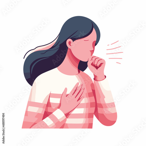 woman coughing holds chest vector illustrations on white background