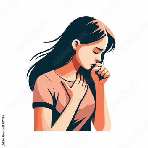 woman coughing holds chest vector illustrations on white background