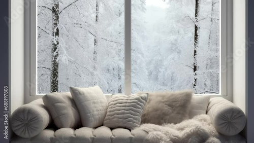 Wallpaper Mural Looped animation of snowfall outside the window. A cozy place to read and relax. Festive winter atmosphere. 4k video Torontodigital.ca