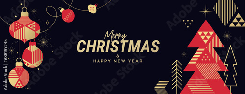 Merry Christmas and Happy New Year. Vector illustration for greeting card, party invitation card, website banner, social media banner, marketing material.