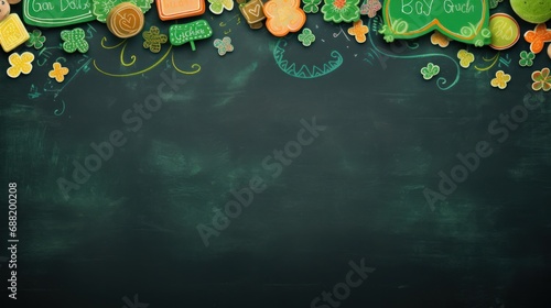 A playful St. Patrick's Day background with a green chalkboard