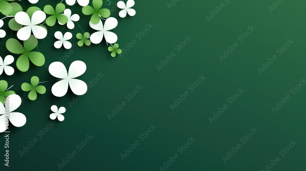 A simple yet elegant St. Patrick's Day background with a white clover on a green background. A simple yet elegant St. Patrick's Day background with a white clover on a green background.