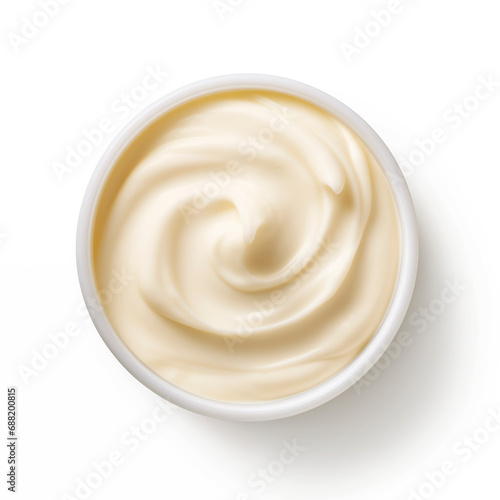 Top view of mayonnaise sauce isolated on white background