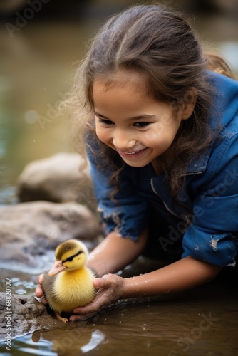 A young girl beams with pride as she carefully balances a small and wobbly du...