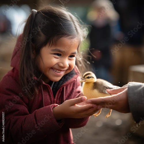 A young girl beams with pride as she carefully balances a small and wobbly du...