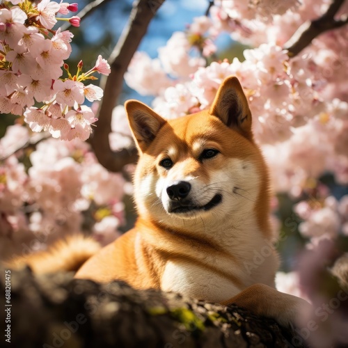 Serenity in Bloom: A Shiba Inu Beneath the Cherry Blossoms photo