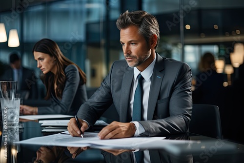 businessman wearing dark suit posing in workplace