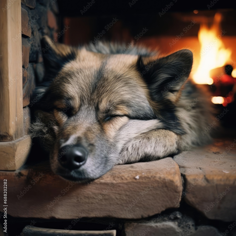Winter Solitude: A Norwegian Elkhound Beside the Hearth Winter Solitude: A Norwegian Elkhound Beside the Hearth