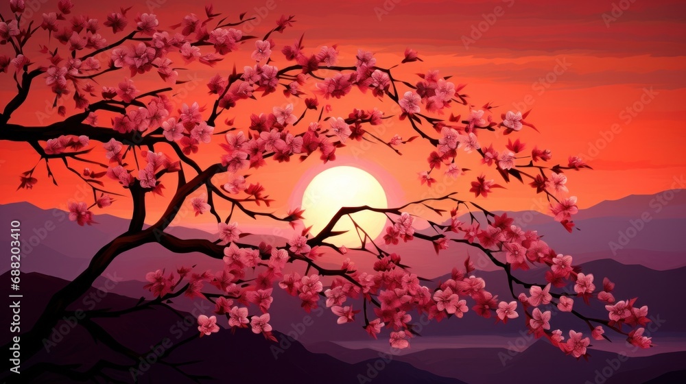Obraz premium Cherry Blossom Sunset