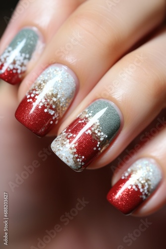 christmas glitter nail manicure