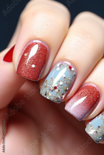 christmas glitter nail manicure