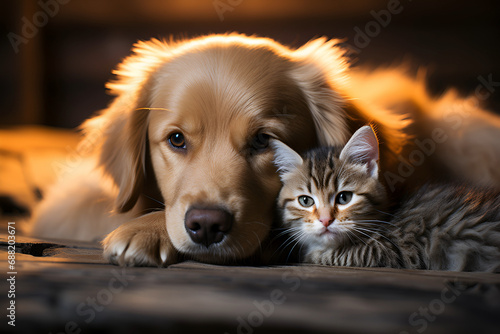 British cat and Golden Retriever photo