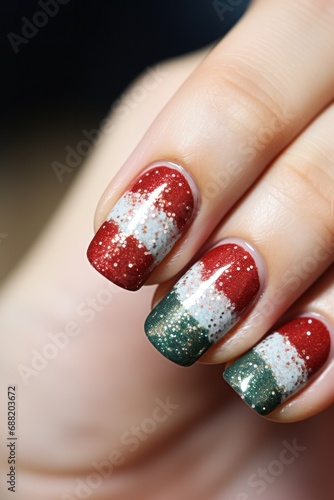 christmas glitter nail manicure
