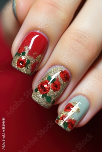 christmas glitter nail manicure
