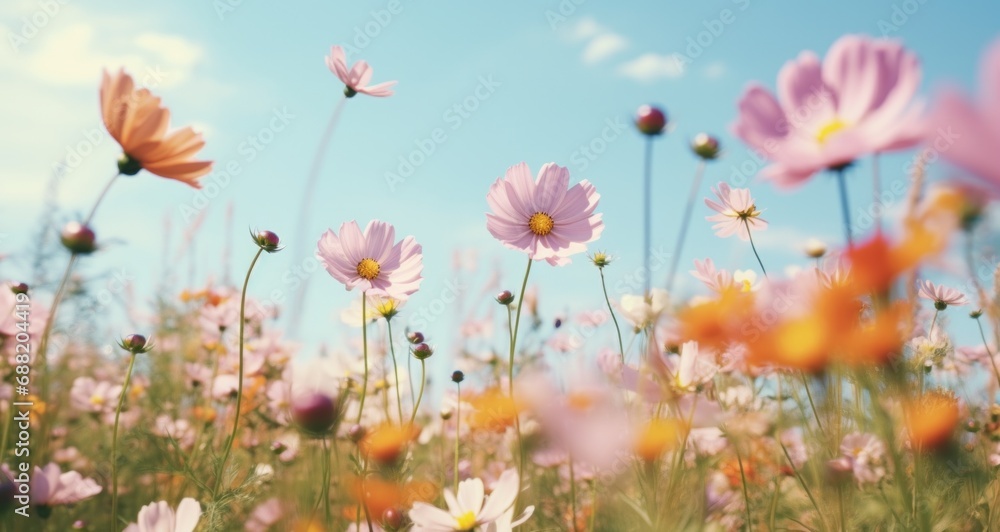 flowers are growing in a field at sunny day
