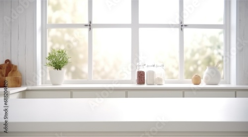 full view of white kitchen table and windows white kitchen