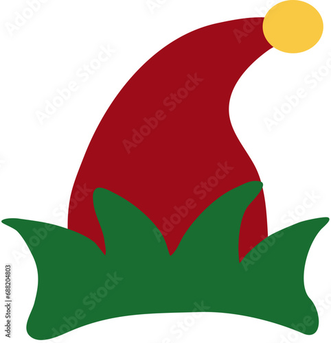 Santa's Elf hat, green and red wool cap, Christmas vector graphics, Christmas party decoration, Christmas tree accessory and greeting card