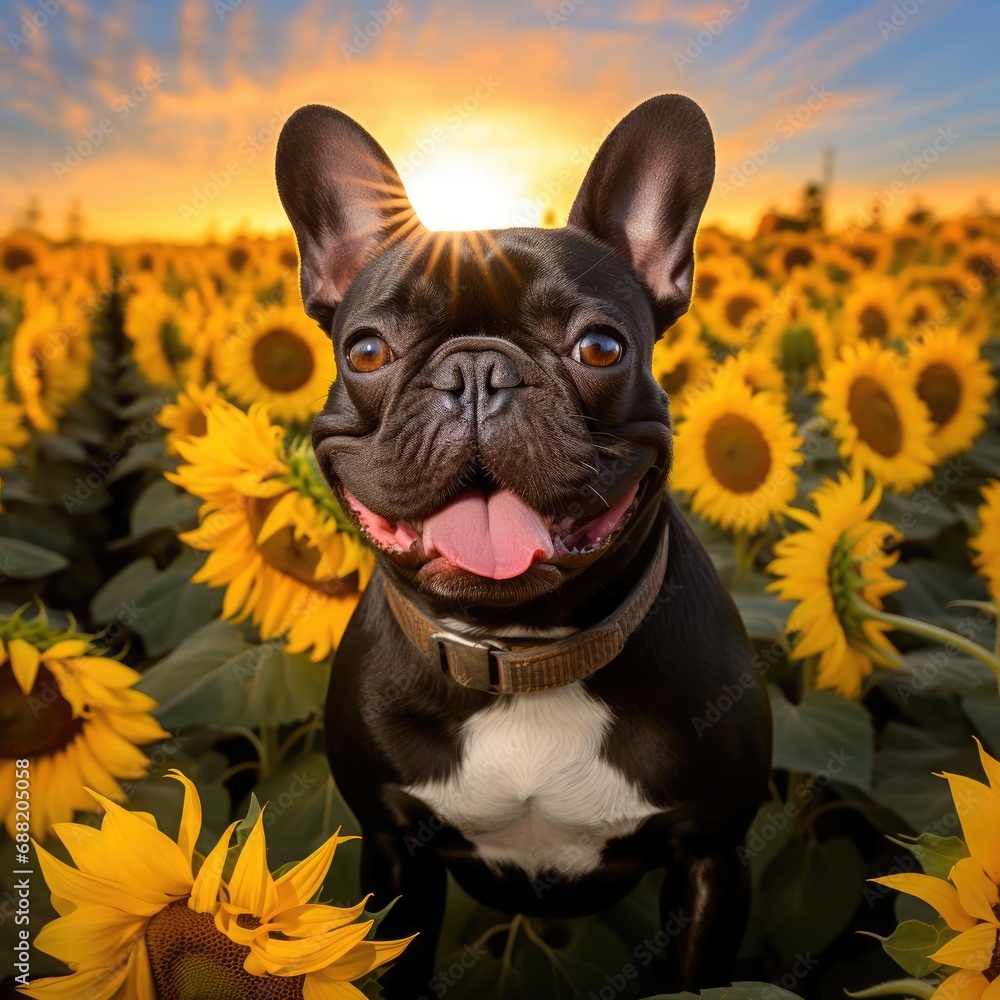 Max the French Bulldog in a Vivid Sunflower Field Portrait