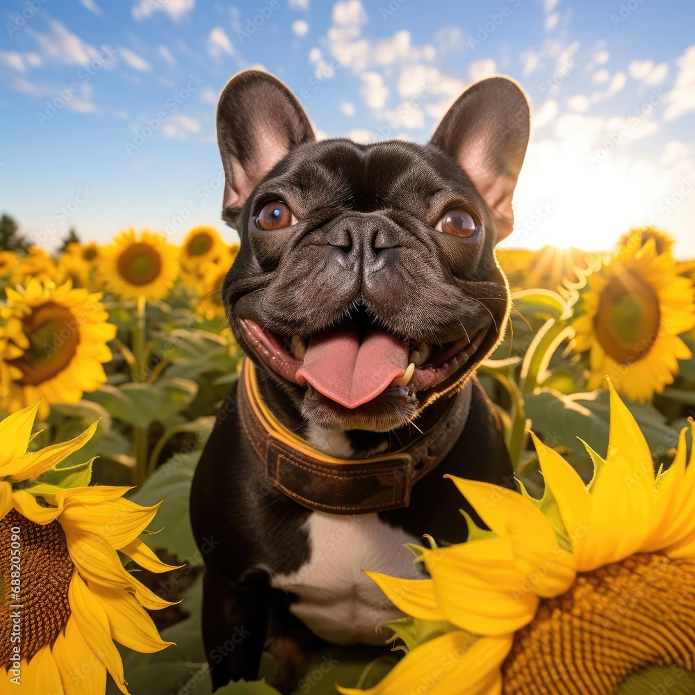Max the French Bulldog in a Vivid Sunflower Field Portrait
