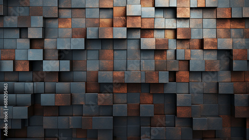abstract dark brown background with black cubes and squares