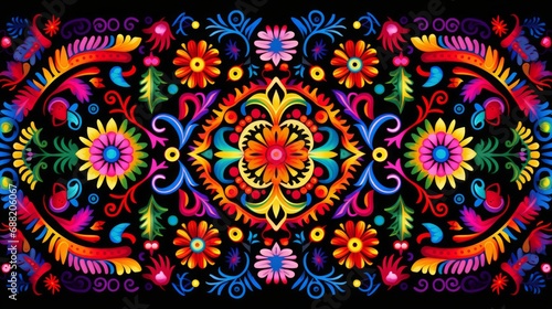 traditional colors mexican huichol pattern motives intricate 2d