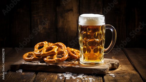 beer with pretzels on the table