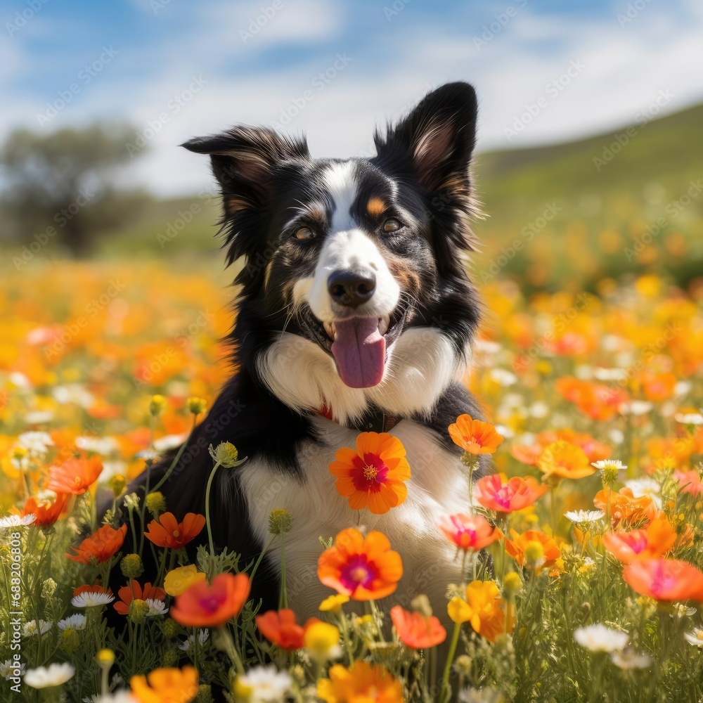 Border Collie Bliss in a Wildflower Meadow: A Sun-Kissed Nikon D850 Capture