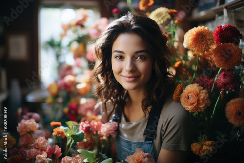 Young girl working in the flower shop