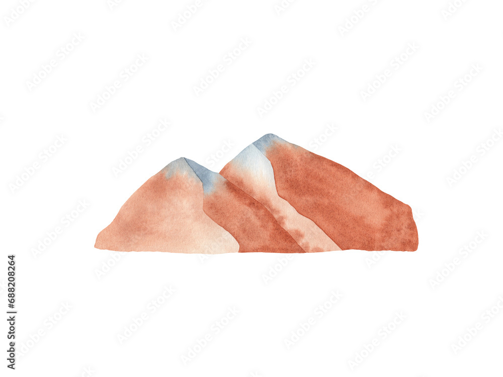 Fototapeta premium Mountains - watercolor illustration of hills, isolated on white background. Landscape nature.