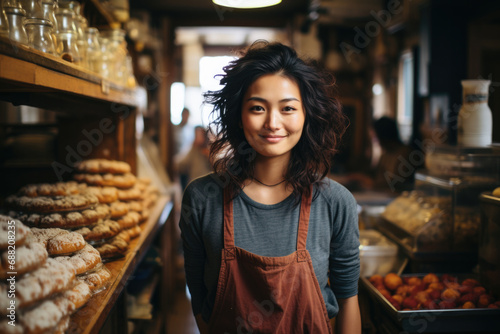 Young girl working at the pastry shop