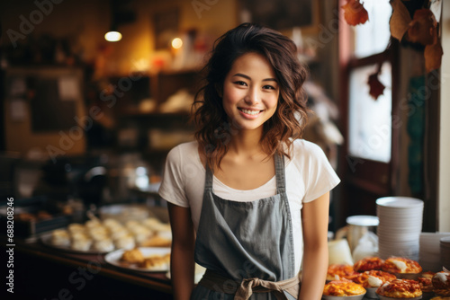 Young girl working at the pastry shop