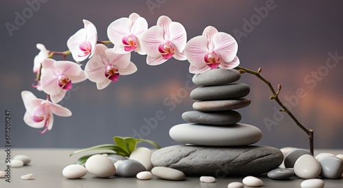 Orchids and stones: natural splendor in one frame. 