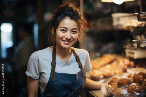 Young girl working at the pastry shop