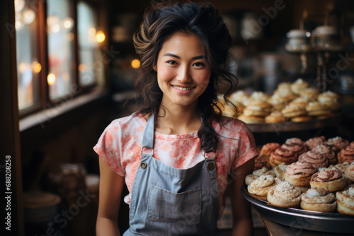 Young girl working at the pastry shop