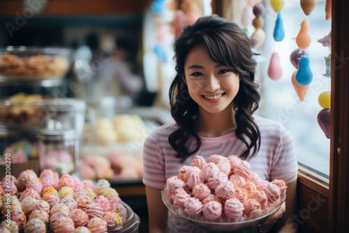 Young girl working at the pastry shop