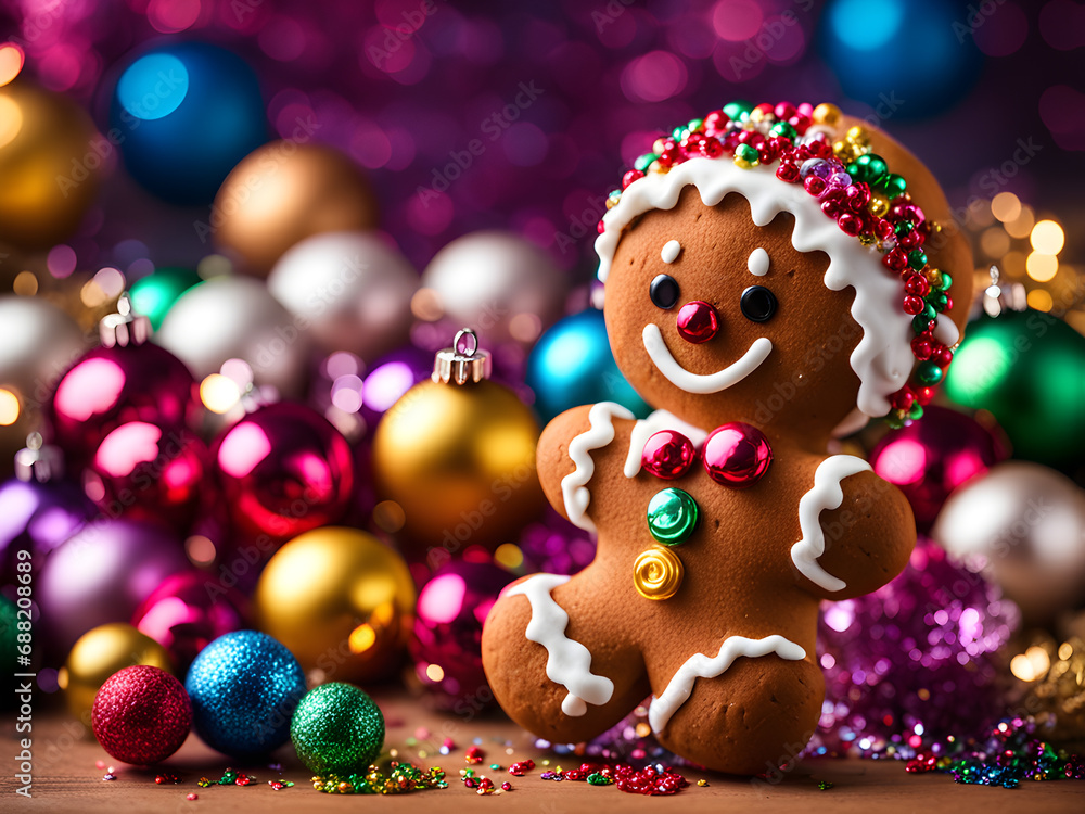 glitter gingerbread man on bokeh christmas background