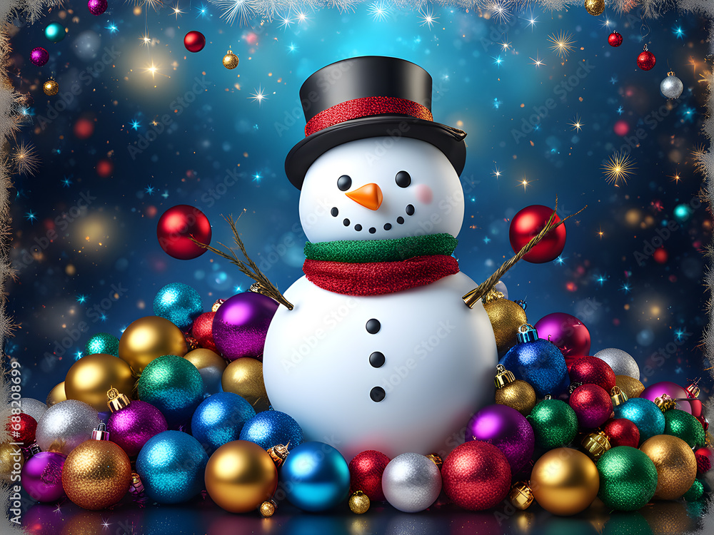 Snowman in hat on a Christmas background