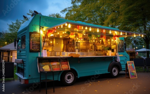 Open food truck of street food