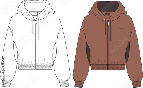 OVERSIZE CROPPED jacket, Varsity Jacket, Quilted Jacket, Bomber jacket for women. Technical Drawing. sweatshirt, hoodie zipper.