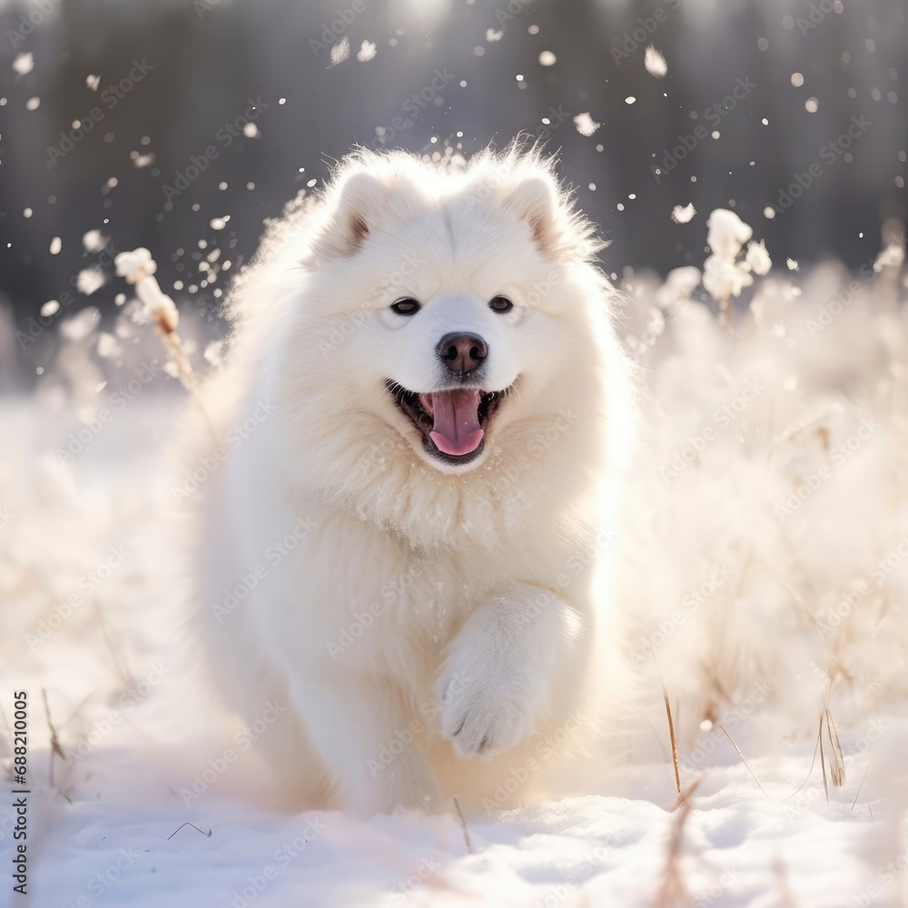 Winter's Bliss: A Samoyed in the Snowy Meadow Winter's Bliss: A Samoyed in the Snowy Meadow
