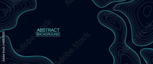 Black abstract line background. Topographic contour map concept. Neon linear terrain outline pattern. Geographic design template wallpaper for poster, banner, print, booklet. Vector illustration photo