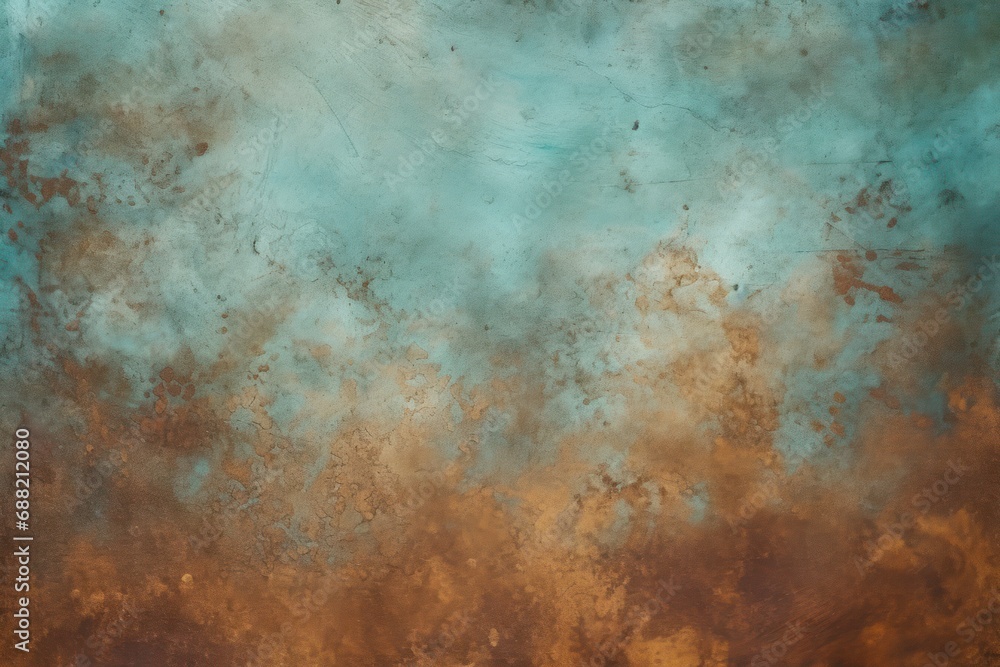Obraz premium textured abstract background with a gradient of turquoise and copper tones, reminiscent of a corroded metal surface or an artistic watercolor painting.