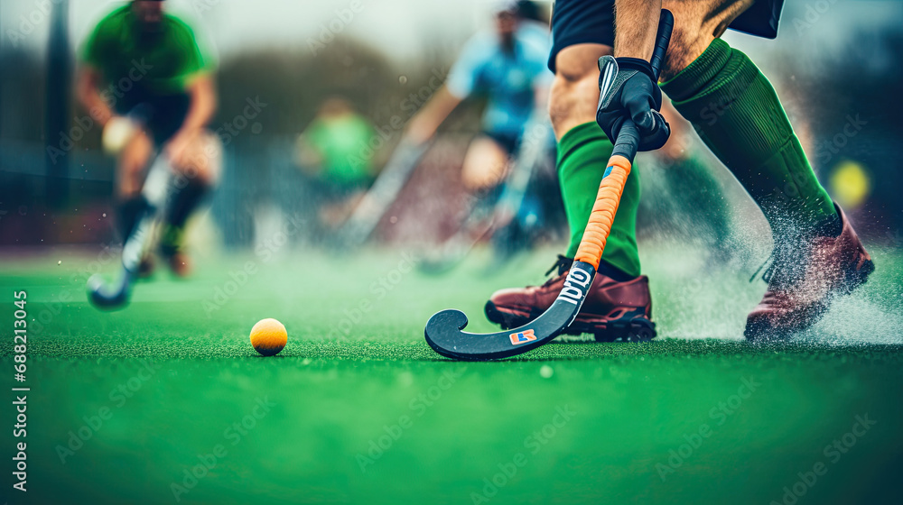 Photo &amp; Art Print Field hockey player dribbling past defenders on 