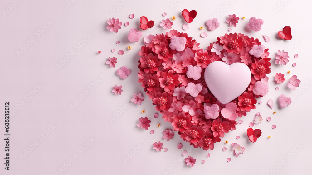 Amidst a sea of delicate petals, a rosy heart rests, bursting with love and passion Amidst a sea of delicate petals, a rosy heart rests, bursting with love and passion