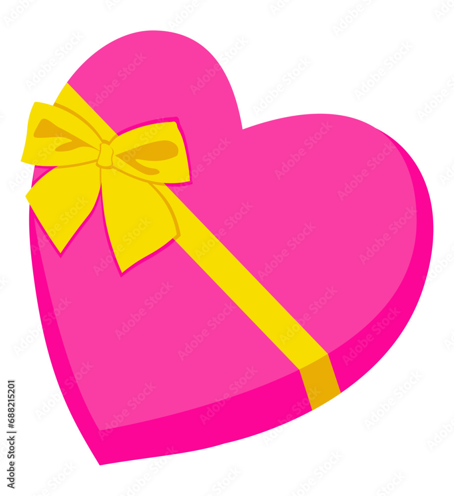 Heart shaped pink gift box with yellow bow