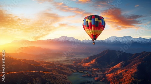 balloons in focus, mountains blurred in the background this draws attention to the bright colors and shapes of the balloons © Светлана Канунникова