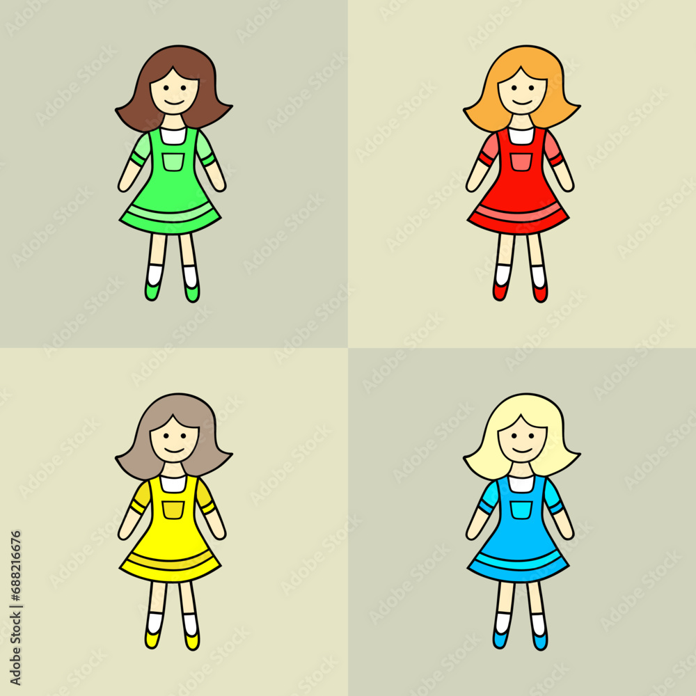 A set of dolls in different colors. Children toy. A set of dolls in different colors. Children toy.