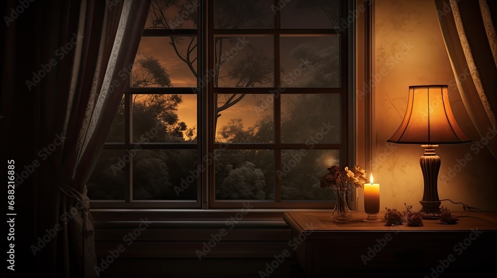 window frame with curtains and lamp window frame with curtains and lamp