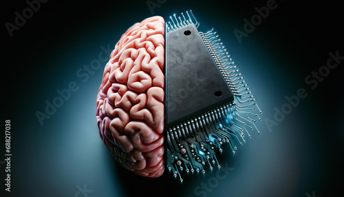 Human brain vs computer chip artificial intelligence photo