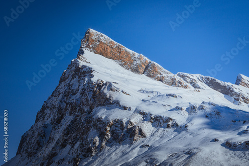 The snowy peaks of Val Mesolcina, near the town of San Bernardino, Ticino, Switzerland - November 18, 2023. photo